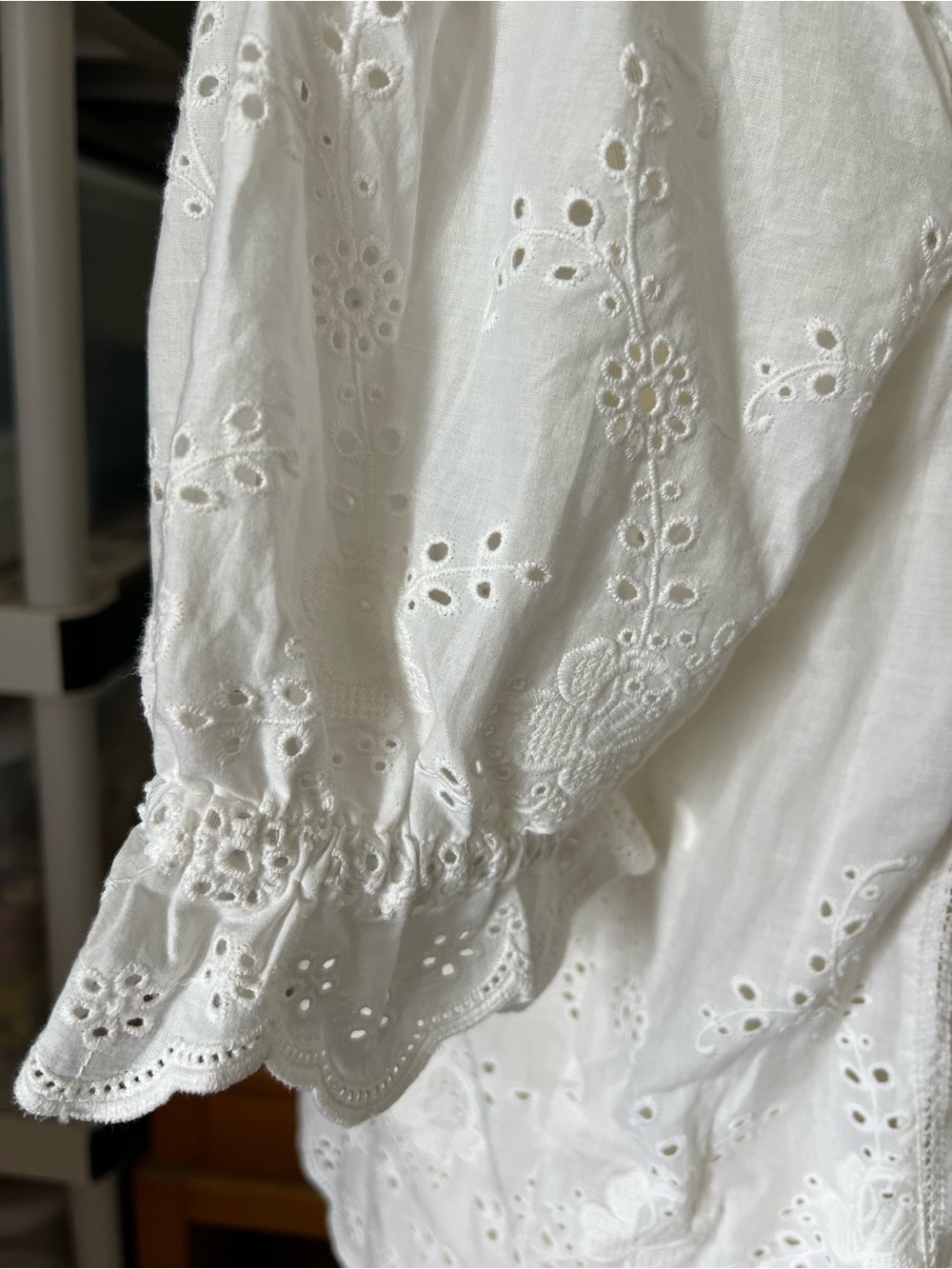 Jennifer & Grace White Eyelet Medium Lace Button-Front Women's 100% Cotton Top - Picture 6 of 15